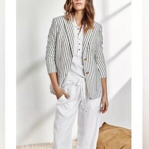 Ralph Lauren Classic Black & White Pinstriped Blazer Gold Novelty Buttons-Sz 14